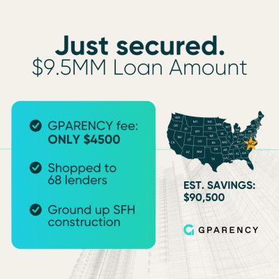 North Carolina Ground-Up Construction for Single-Family Residences (SFRs)   Challenge: The client initially secured a $7 million construction loan, but as the project progressed, they needed to refinance mid-construction as they realized they would need extra capital and sought to increase the loan to $9 million to pay off the original loan and complete the construction. The project involved homes being built using an off-site shell construction method, which the client had never used before. Additionally, the client needed an extra $2 million beyond the original loan amount.  Solution: Gparency covered the private money market and shopped the deal to 68 lenders, despite the unique challenges we secured 7 excellent quotes and term sheets (TSs). Just as the client was about to proceed with one of the great offers, we managed to secure an even better term sheet that provided a lower rate, fewer points to the lender, and an additional $500,000 to cover closing costs and cash for escrow. Although the client's initial goal was to hopefully obtain $9 million, we over-delivered by securing $9.5 million. The client was thrilled with the outcome, and our fee was just $4500!